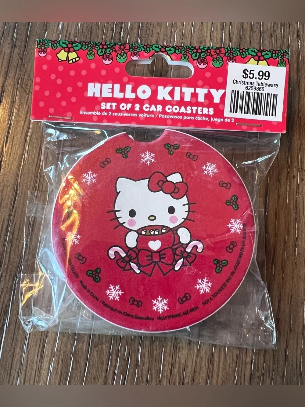 Hello Kitty Red and Green Holiday Cup Coasters - Set of 4